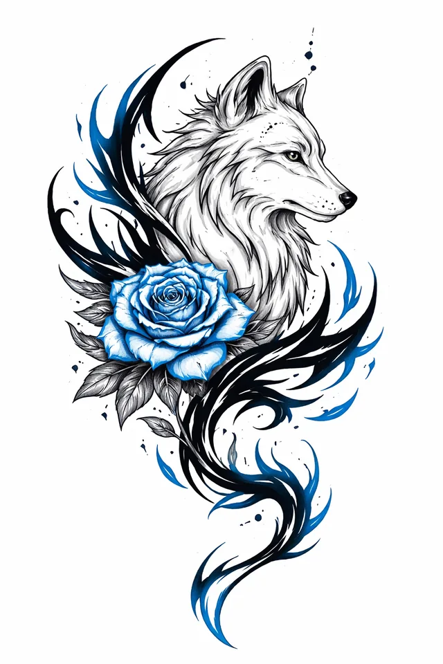 Generated wolf and rose tattoo design